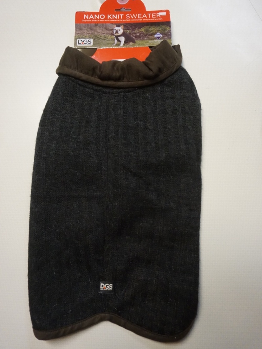 Dog Gone Smart (DGS) Nano Knit Dog Sweater – Charcoal Cable Knit – Size 16